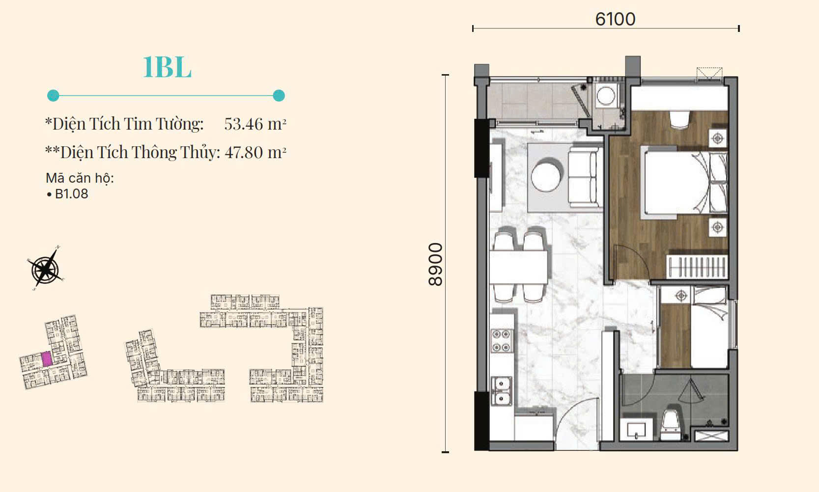 Mặt bằng căn 1BL Gladia Heights